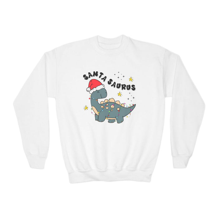 sport grey kids sweatshirt with playful Santa dinosaur holiday graphic