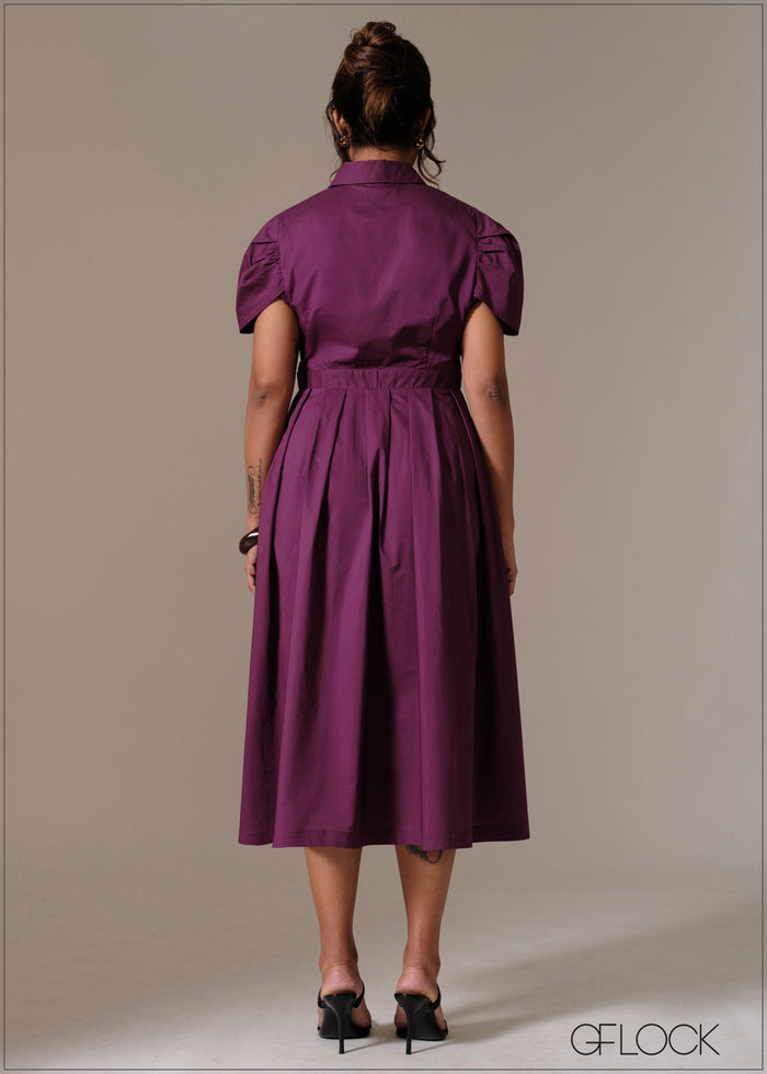 Shirt Collar Button Down Dress - 241125