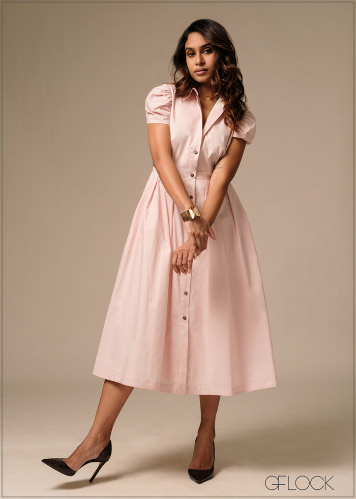 Shirt Collar Button Down Dress - 270326