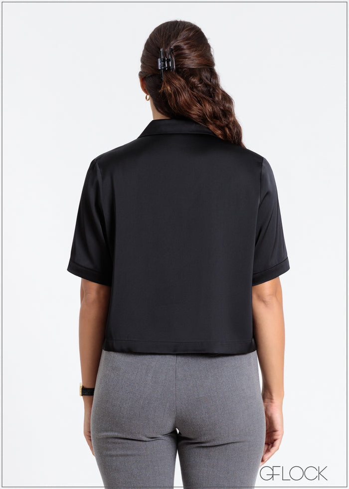 Short Sleeve Lapel Shirt Collar Top - 141024