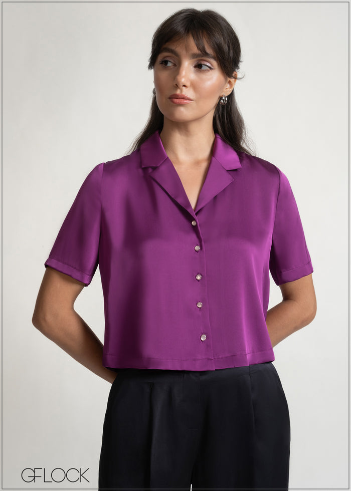 Short Sleeve Lapel Shirt Collar Top - 150526