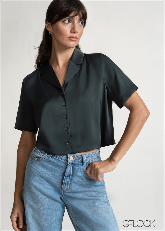 Short Sleeve Lapel Shirt Collar Top - 150526