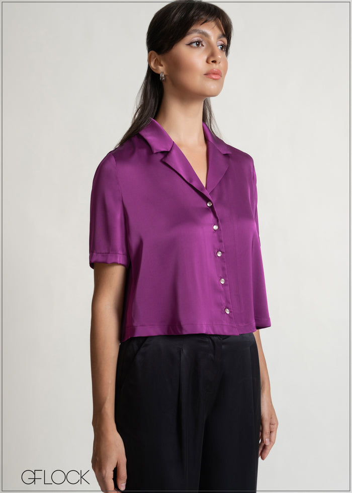 Short Sleeve Lapel Shirt Collar Top - 150526