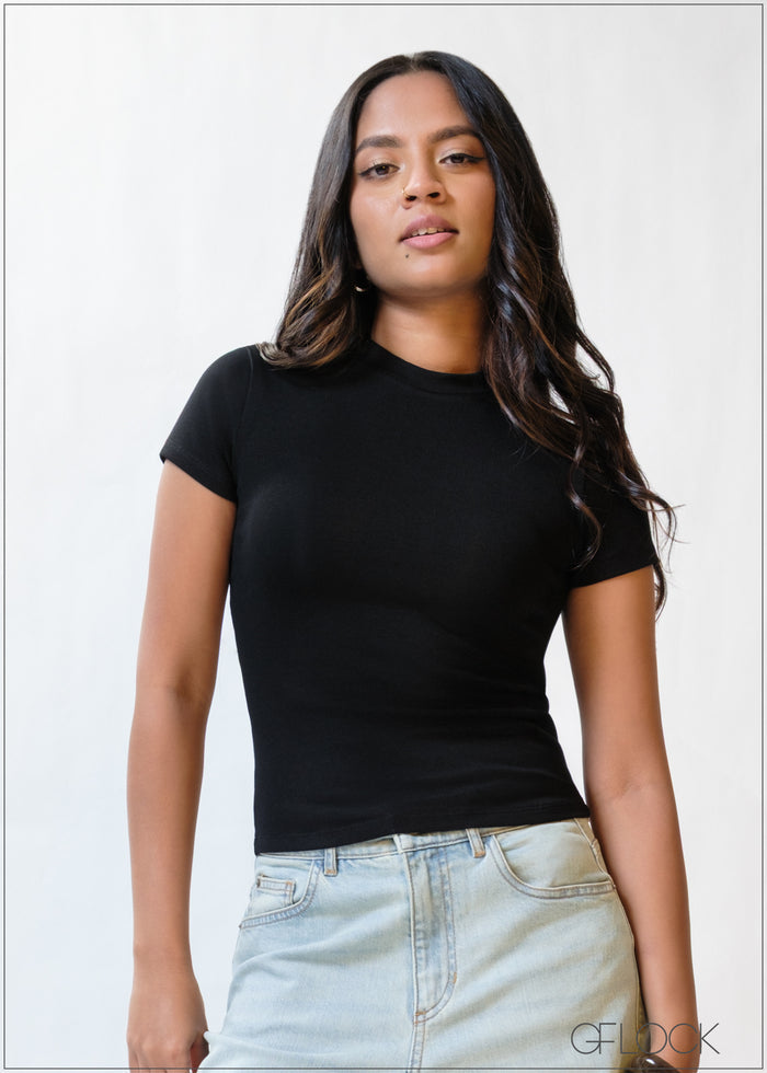Short Sleeve Rib Top - 200226
