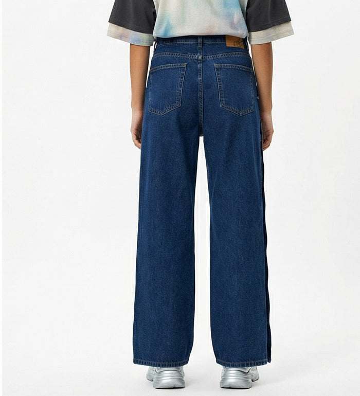 Side Button Detail Wide Leg Denim Jeans - R216412