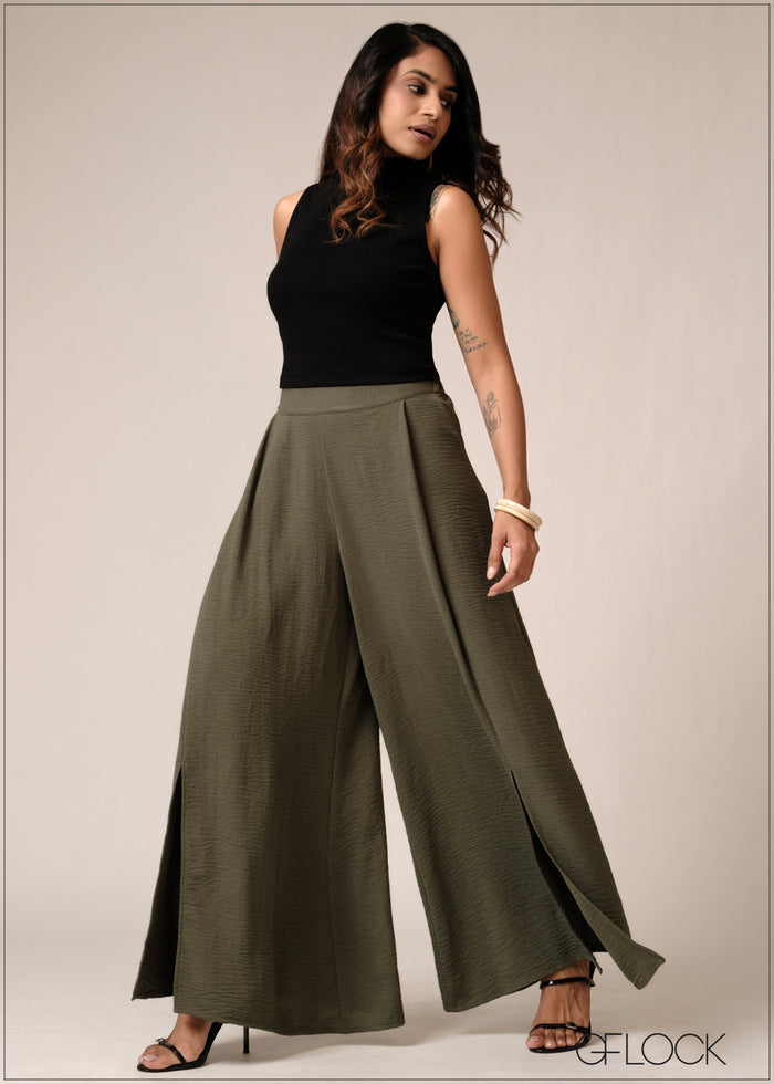 Side Slit Detailed Wide Leg Pant - 160726