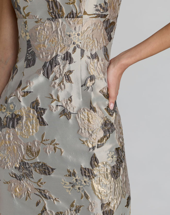 Silver Floral Square Neck Midi Dress - Mac Duggal
