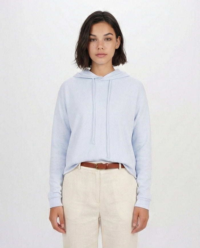 Sky Blue Soft Knit Hooded Pullover - O200387