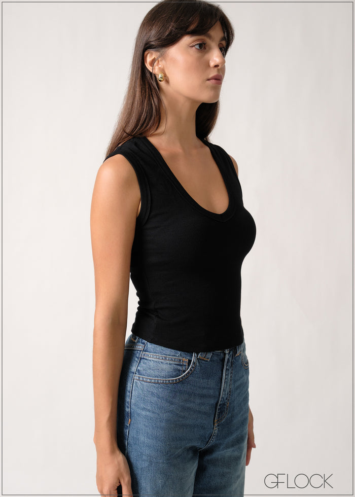 Sleeveless Deep Neck Top - 110626