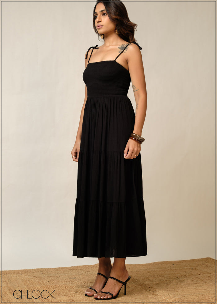 Smocked Tie-Up Dress - 300326