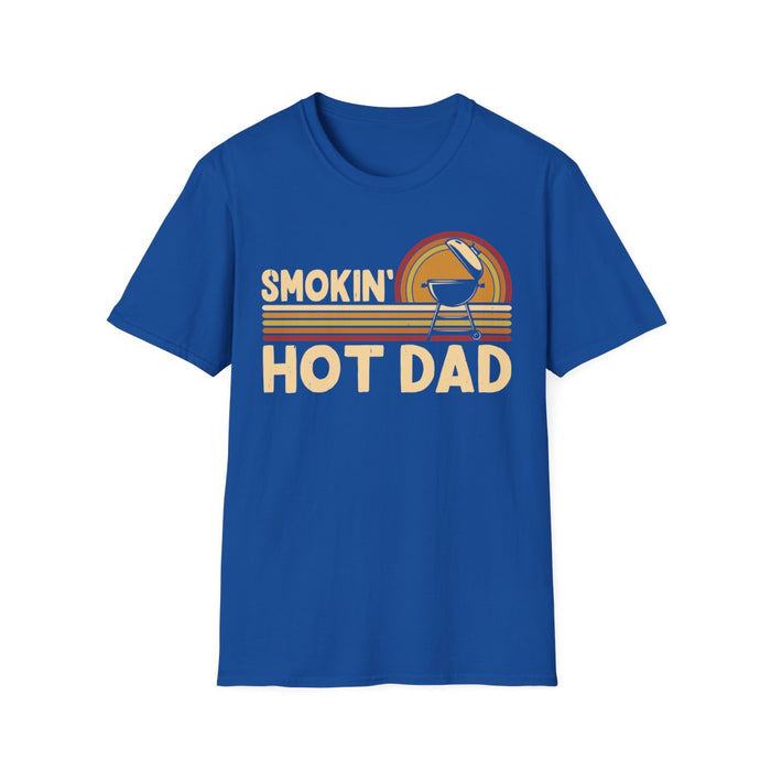royal blue t-shirt with smokin' hot dad grill slogan