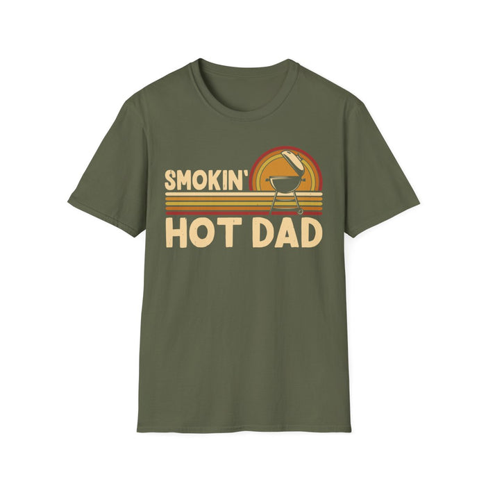 dark heather t-shirt with funny smokin' hot dad print
