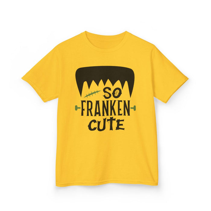 ash grey kids t-shirt with cute frankenstein halloween design