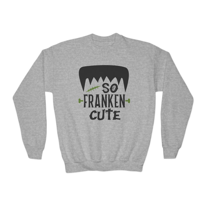 sport grey kids sweatshirt with funny frankenstein monster halloween design