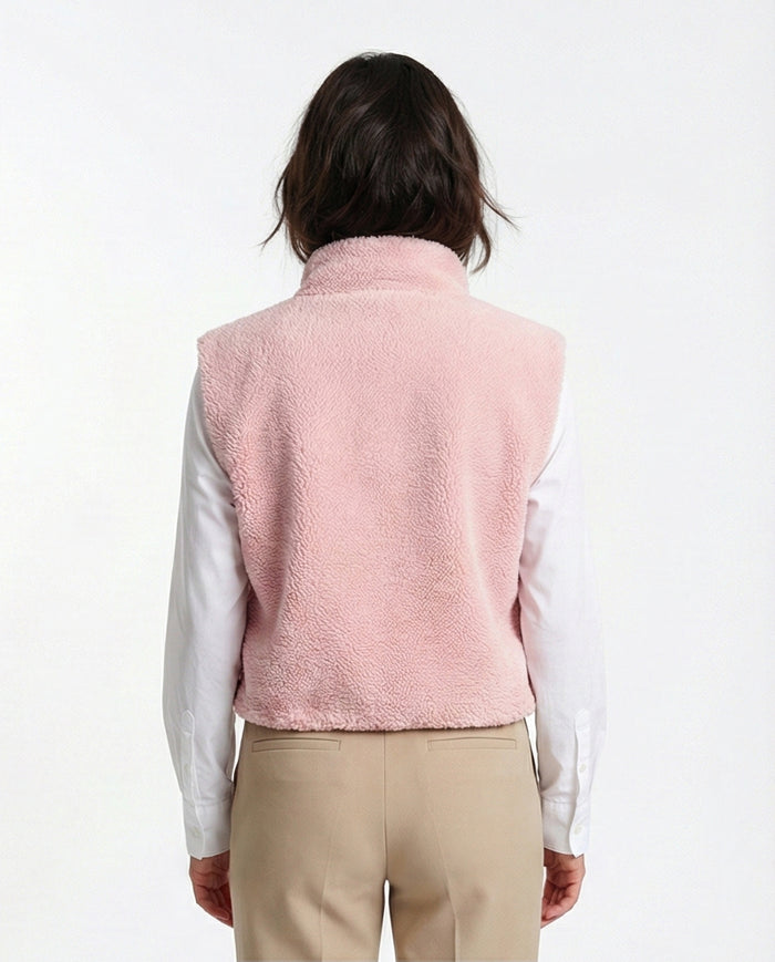 Soft Pink Sherpa Zip-Up Fleece Vest - O201378