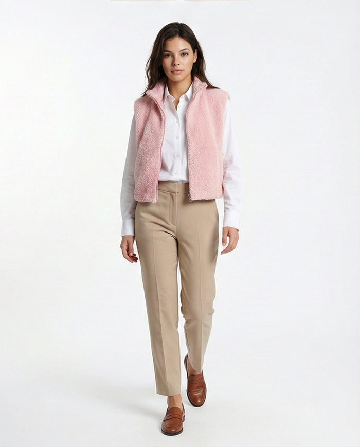 Soft Pink Sherpa Zip-Up Fleece Vest - O201378