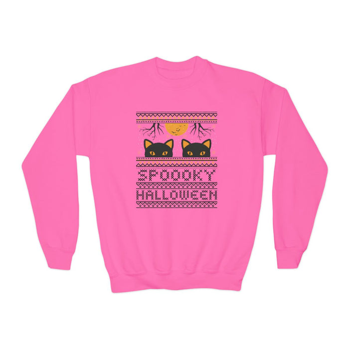 sport grey kids sweatshirt with cute festive halloween cat graphic