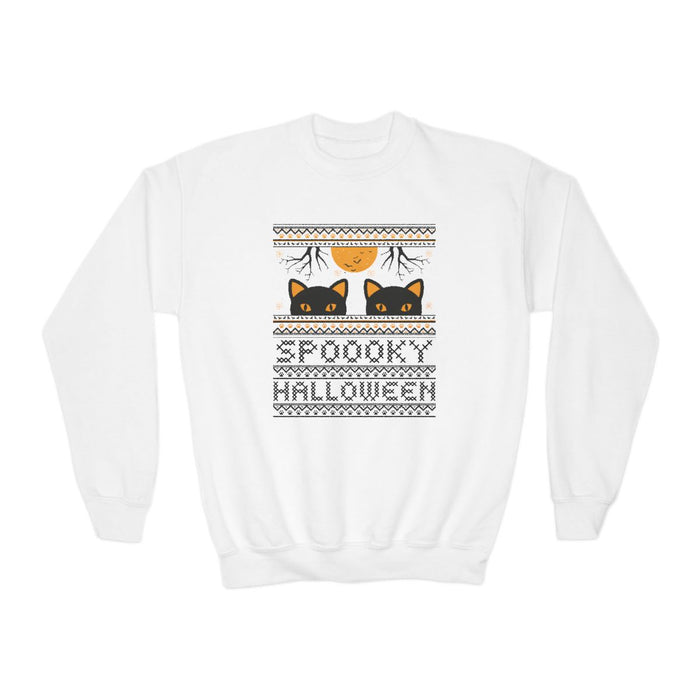 safety pink kids sweatshirt with spooky cat and halloween pattern