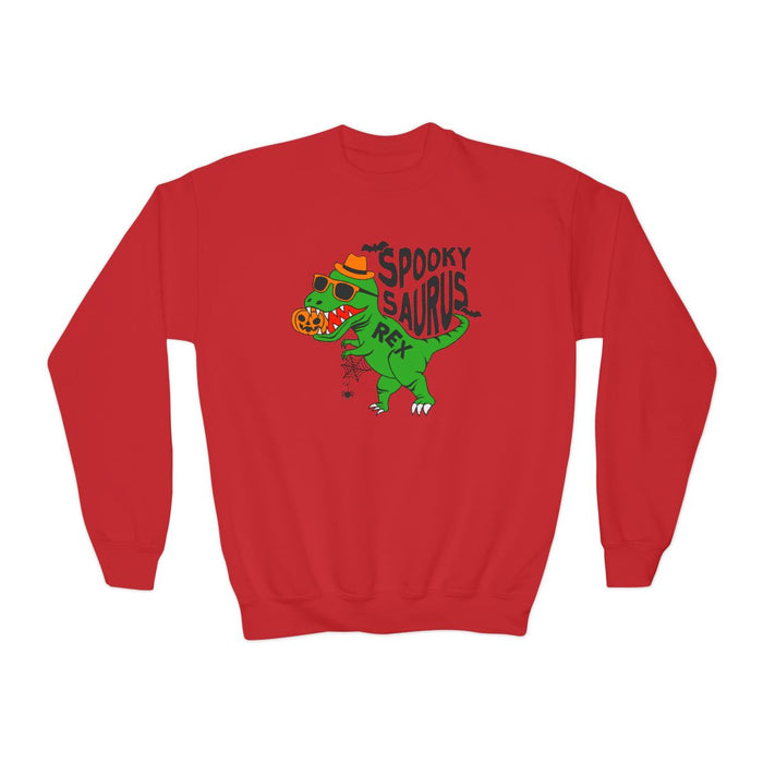 safety pink kids sweatshirt with spooky dinosaur character halloween design