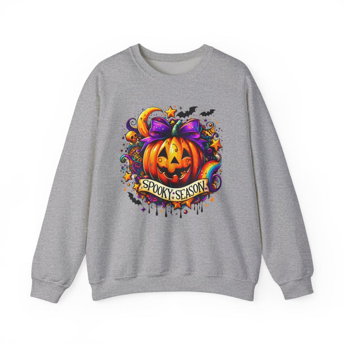 sand sweatshirt with bright halloween pumpkin artwork front design