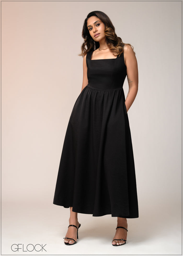 Square Neck Flared Dress - 271025