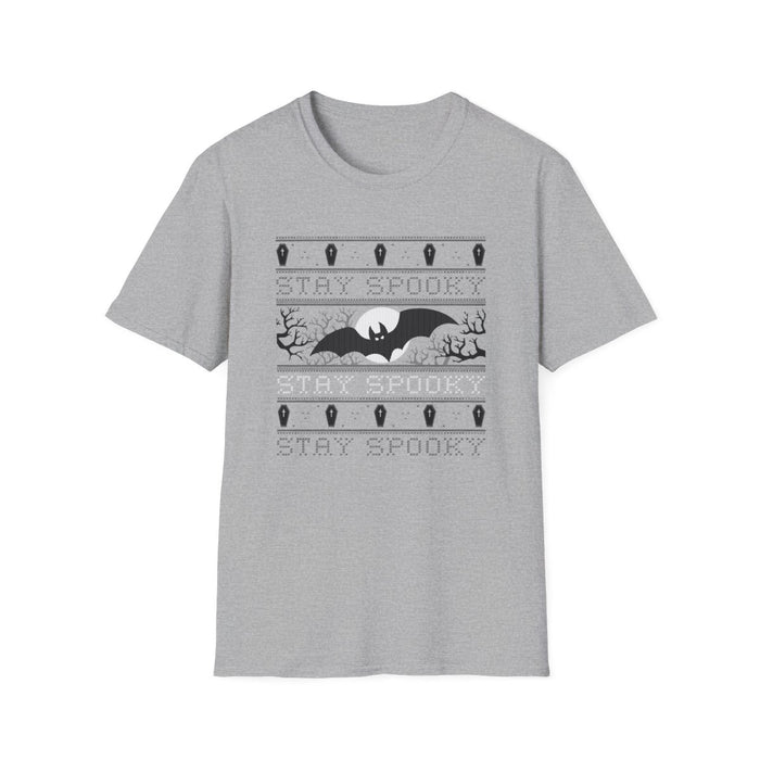 red t-shirt with stay spooky bat halloween graphic design