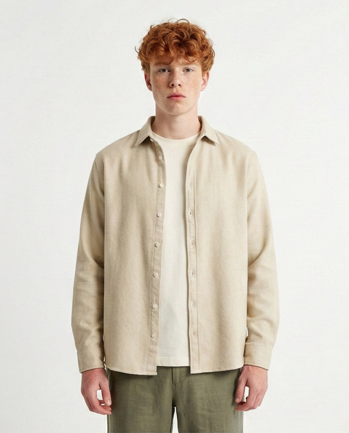 Stone Brushed Flannel Long Sleeve Shirt - O203064
