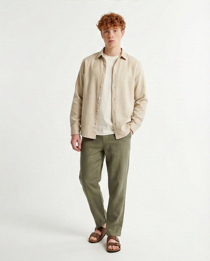 Stone Brushed Flannel Long Sleeve Shirt - O203064