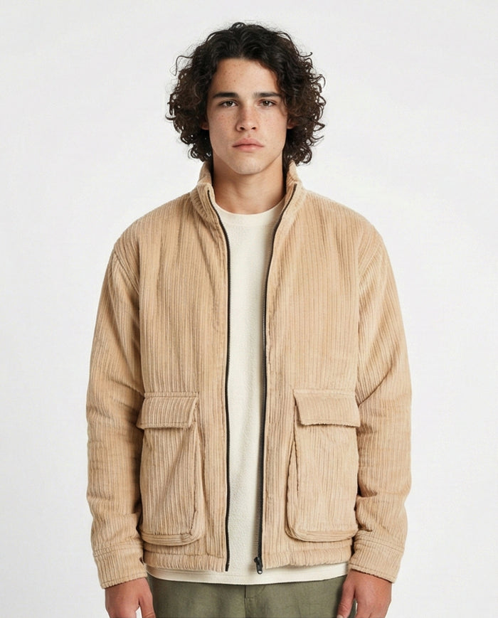 Stone Corduroy Zip-Up Utility Jacket - O199945