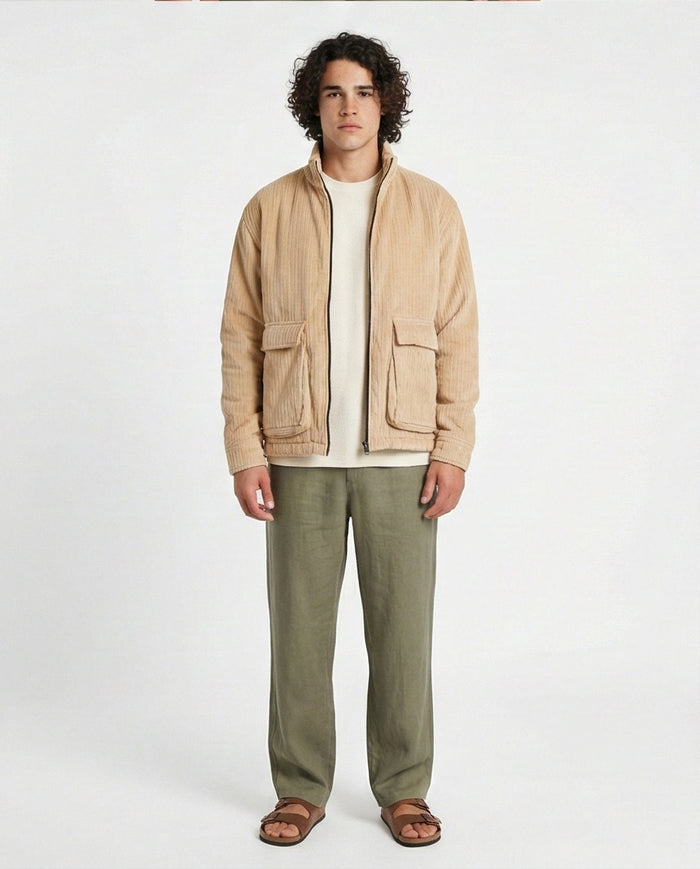 Stone Corduroy Zip-Up Utility Jacket - O199945