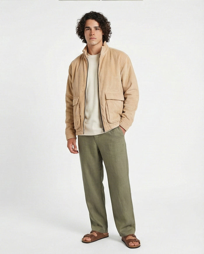 Stone Corduroy Zip-Up Utility Jacket - O199945