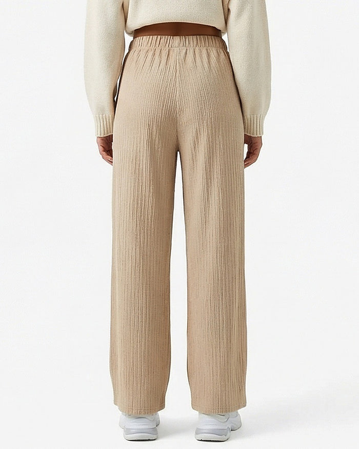 Stone Crinkle Texture Wide-Leg Trousers - R217148