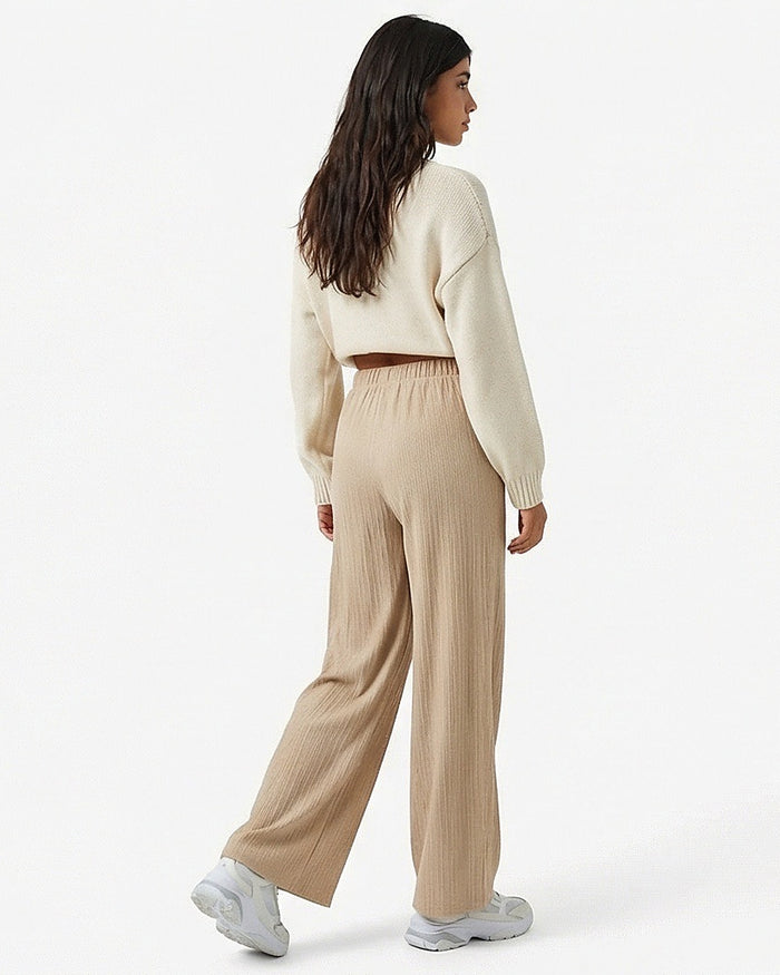 Stone Crinkle Texture Wide-Leg Trousers - R217148