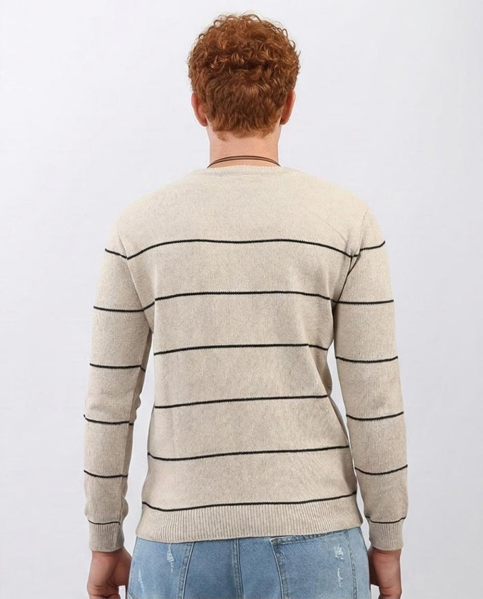 Stone Linear Striped Crew Neck Knit Pullover - O202262