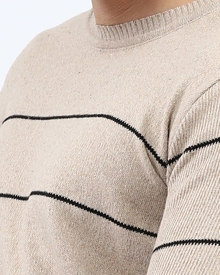 Stone Linear Striped Crew Neck Knit Pullover - O202262