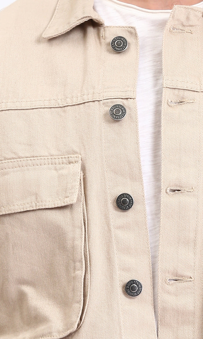 Stone Utility Trucker Jacket with Dual Chest Pockets - R207959