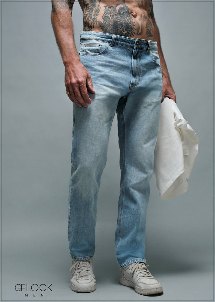 Straight Leg Light Wash Denim - Short Length - 010925
