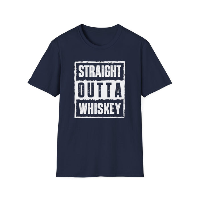 navy t-shirt with Straight Outta Whiskey whiskey lover graphic