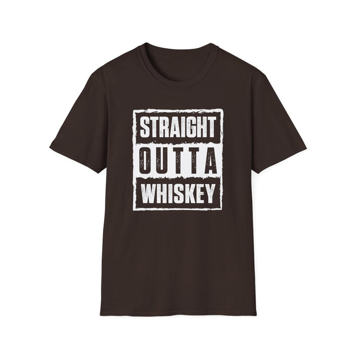 red t-shirt with Straight Outta Whiskey bold printed design