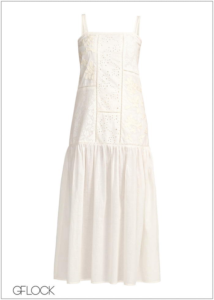 Strappy Lace Mix Midi Dress - 231225