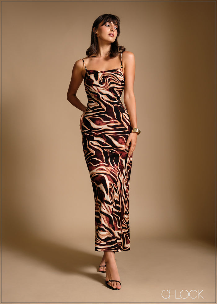 Printed maxi dress with beaded straps