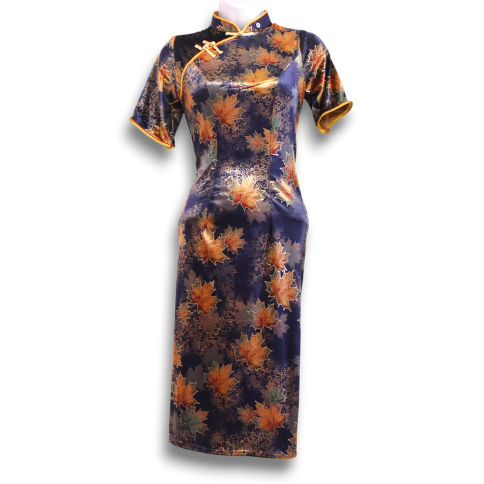 Stretch Navy Cheongsam Dresses