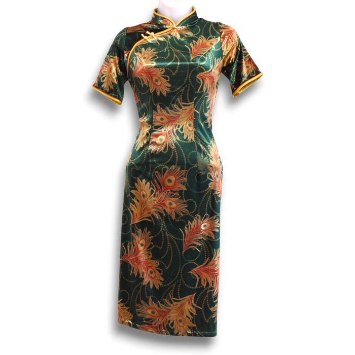 Stretch Peacock Green Cheongsam Dresses