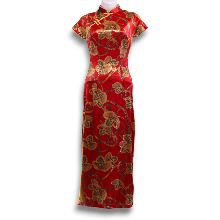 Stretch Red Gold Cheongsam Dresses