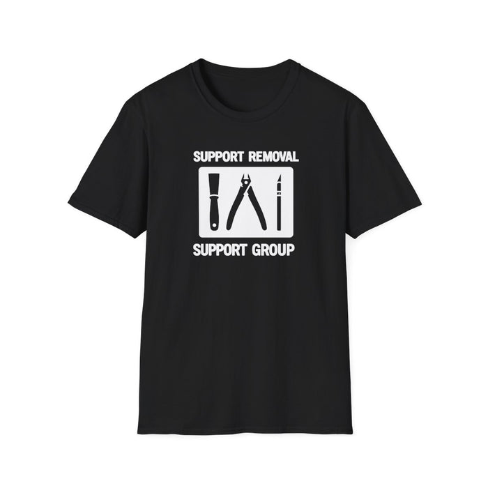 navy t-shirt showing support removal support group graphic for 3d printer owners