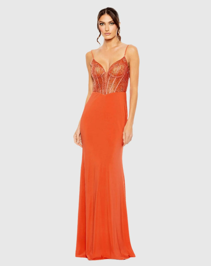 Orange Sweetheart Mesh Embellished Gown - Mac Duggal