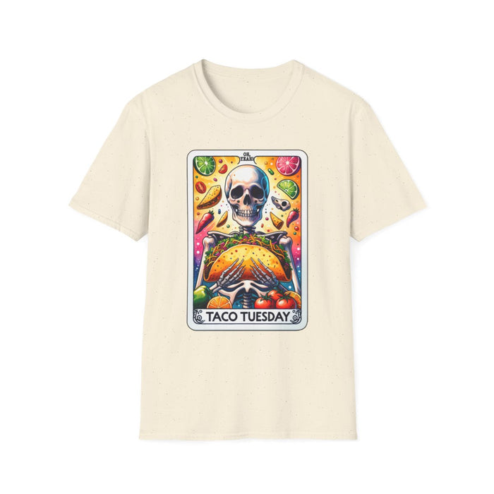 red t-shirt with taco lover tarot illustration