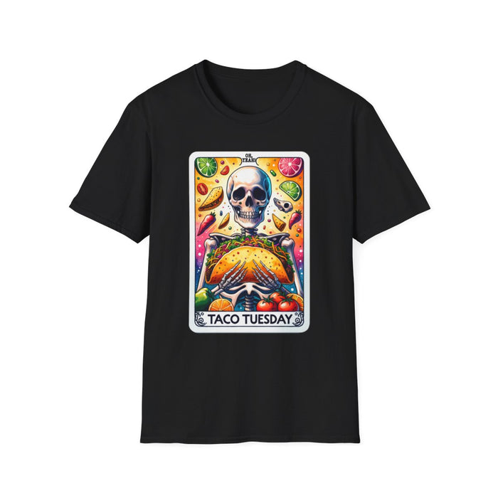 dark chocolate t-shirt with playful food and tarot design