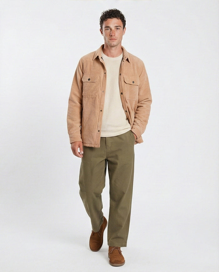 Tan Corduroy Button-Down Shacket - R206828