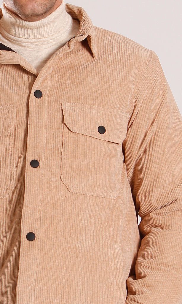 Tan Corduroy Button-Down Shacket - R206828